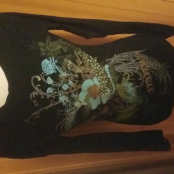 YAGI LONG SLEEVE RHINESTONE FLORAL TSHIRT - Picture 2 of 5